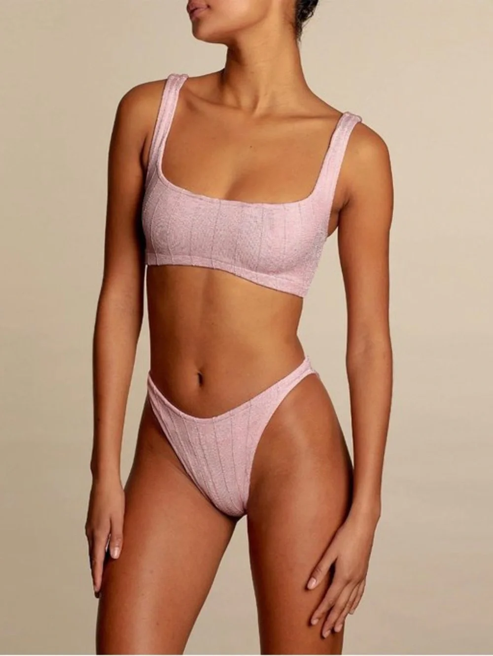 Hunza G Helena Nile Knit Bikini Set One Size Dusty Pink